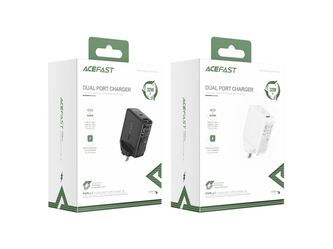 ACEFAST A8 PD32W Wall Charger UK Plug, USB-C & USB-A Fast Charging ACEFAST A8 PD32W Wall Charger UK Plug, USB-C & USB-A Fast Charging
